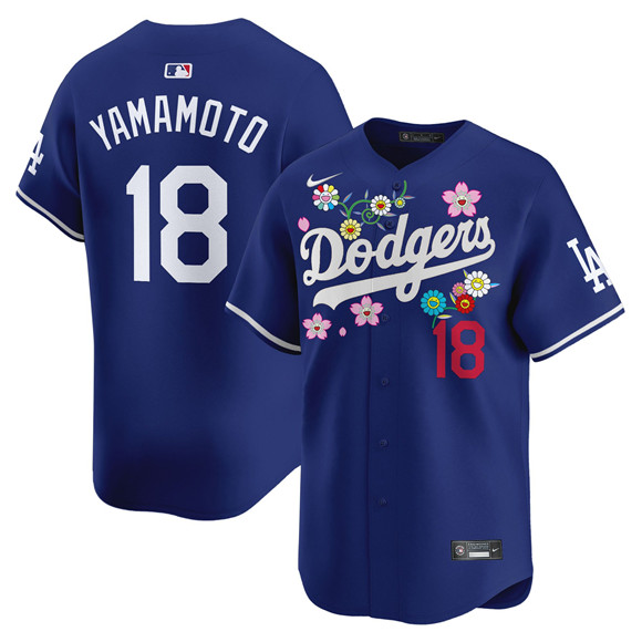 Men's Royal Los Angeles Dodgers #18 Yoshinobu Yamamoto Takashi Murakami 2025 Vapor Limited Stitched Baseball Jersey